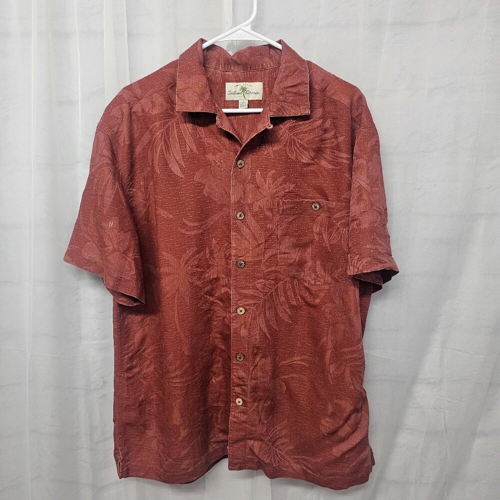 Island Shores Rust Hawaiian Shirt Tropical Floral Beach Button Up Unisex L